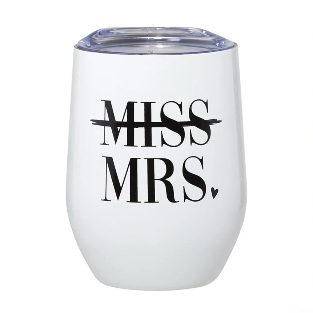 Stemless Wine Tumbler Miss Mrs. 12oz White NWT